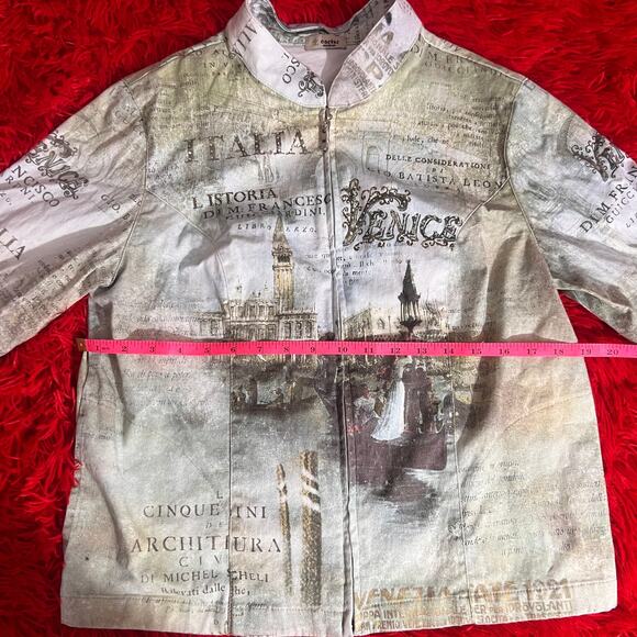 Cactus Women’s Shirt Jacket Sz L Green Bedazzled Venice Italia Graphic Full Zip - Picture 2 of 4
